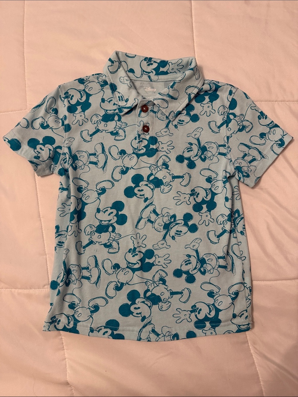 Disney Boys Polo Shirt - Light Blue with Teal Mickey Print